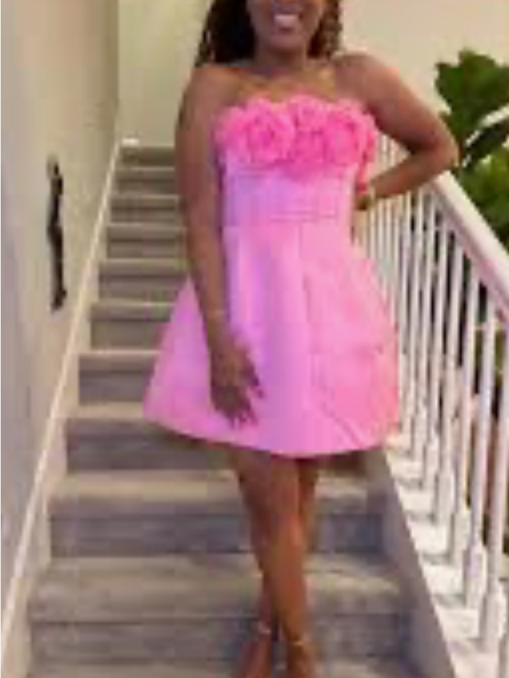 Strapless Pink Floral Sweetheart Mini Dress